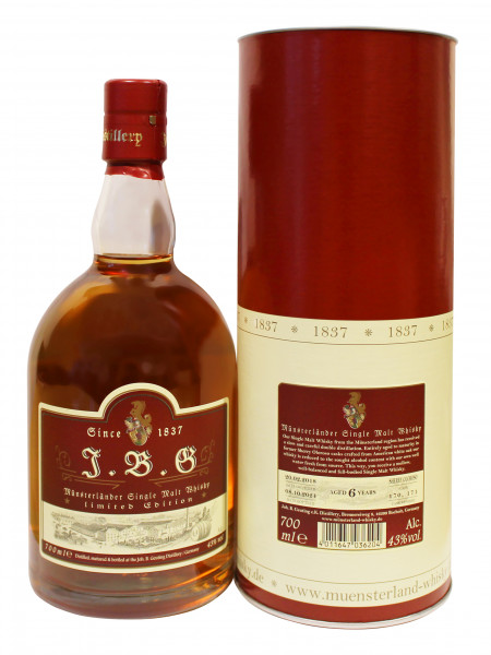 J.B.G Münsterländer Single Malt Whisky, 43%vol., 6 Jahre alt, Sherry Oloroso cask.